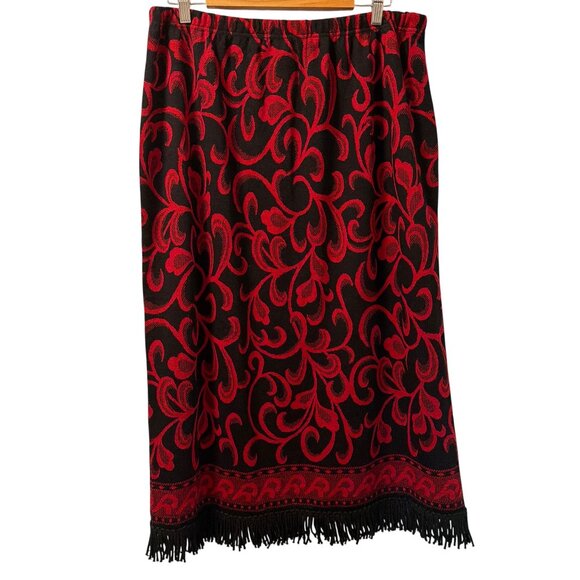 Nina Leonard Black & Red Fringe Skirt Size 1X 100% Acrylic skirt - Picture 10 of 12